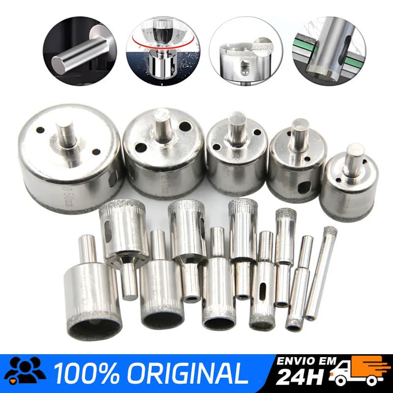Kit 15 Pcs Brocas Copo Diamantadas Vidro Ceramica 6-50mm