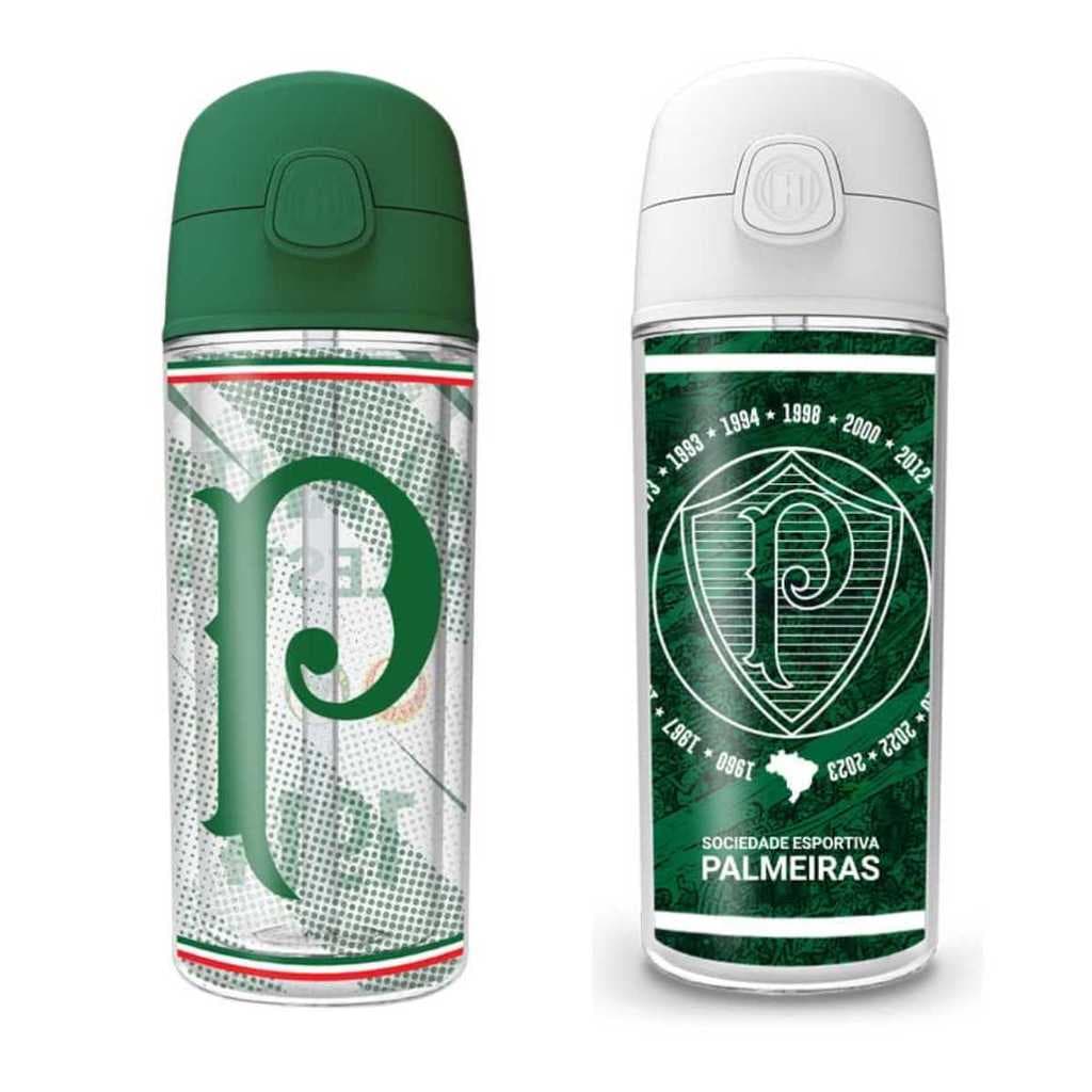 Kit 2 Garrafa De Água Infantil Criança Com Canudo Palmeiras Avanti Campeão