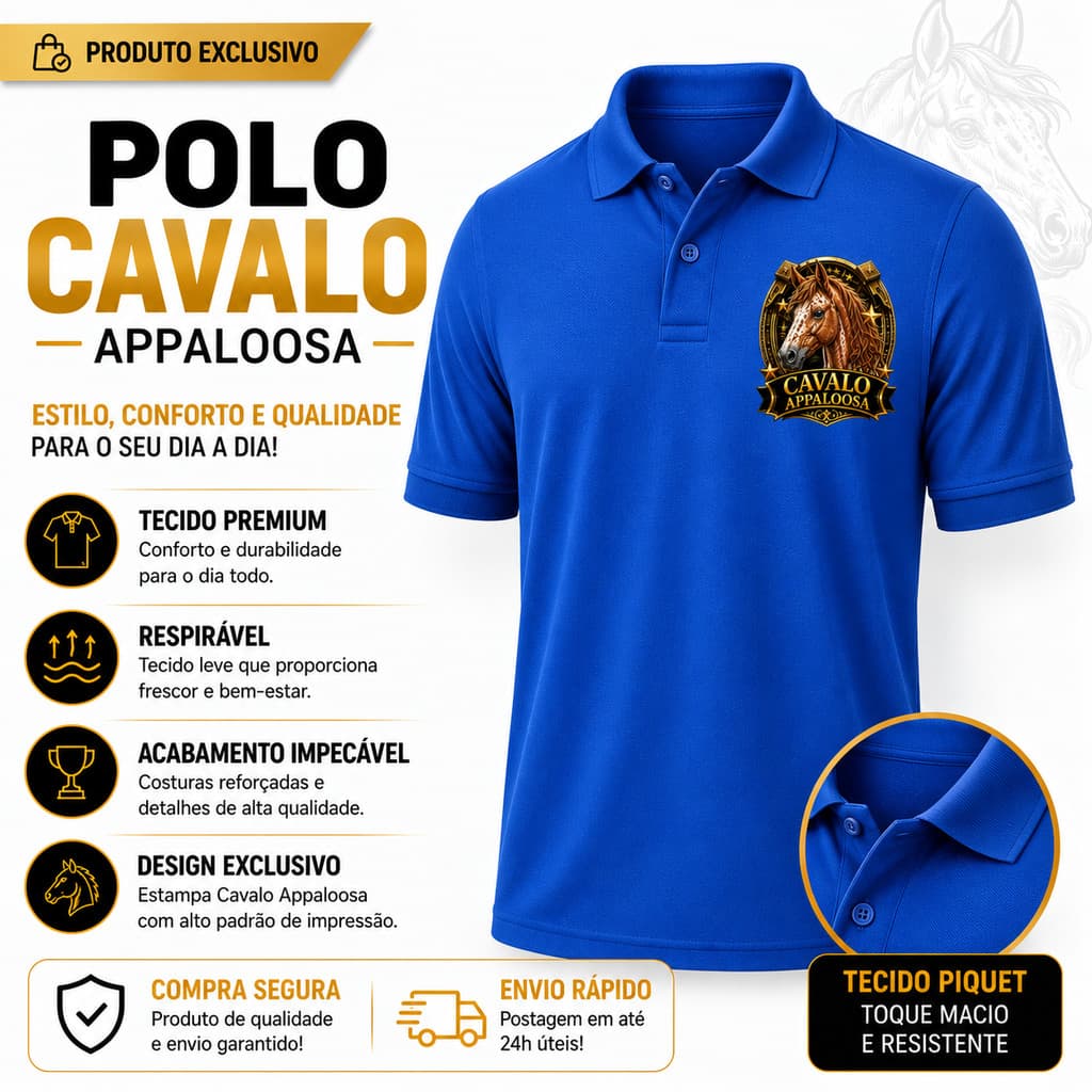 Camisa Gola Polo Cavalo Apaaloosa Piquet Premium