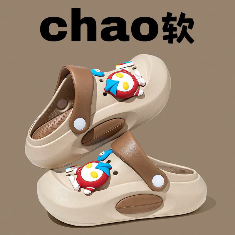 Crianças buraco sapatos diy dos desenhos animados de sola grossa altura aumentando buraco sapatos meninos meninas verão