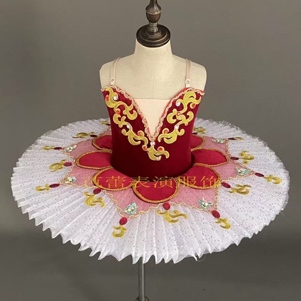 [WDF] Fantasia de lantejoulas de balé com decoração bordada de alta qualidade, Pettiskirt de cisne pequeno estilo para c