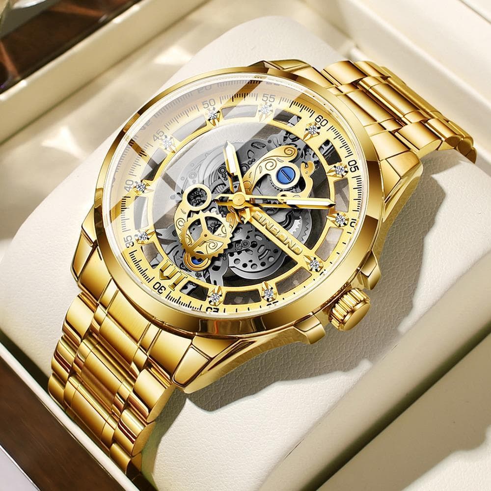 Relógio Masculino De Quartzo Esqueleto Oco BINBOND , De Pulso À Prova D'água Multisubdial Luminoso De Strass