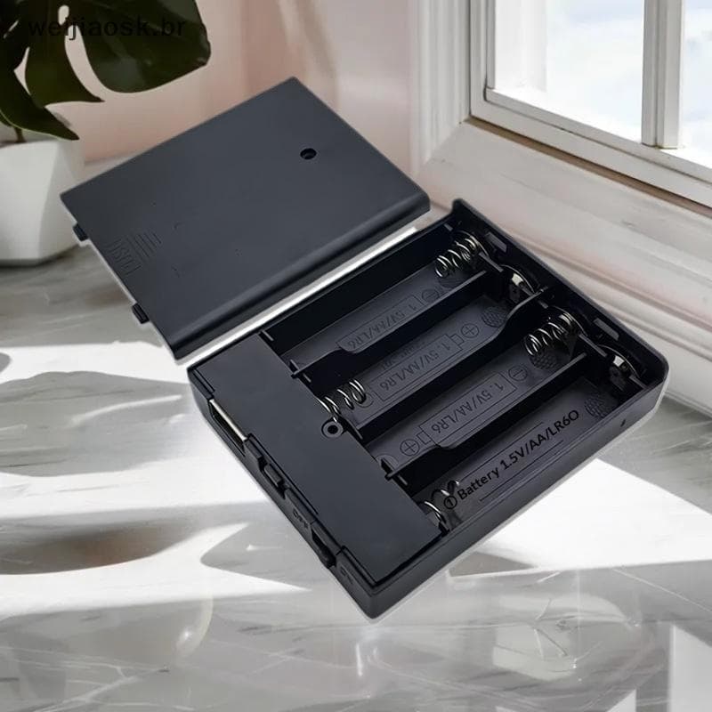 wei 1 Unidade 4 Slots Suporte De Bateria AA No . 5 Caixa Com Interruptor De Alimentação E USB Soet Sem Luz br