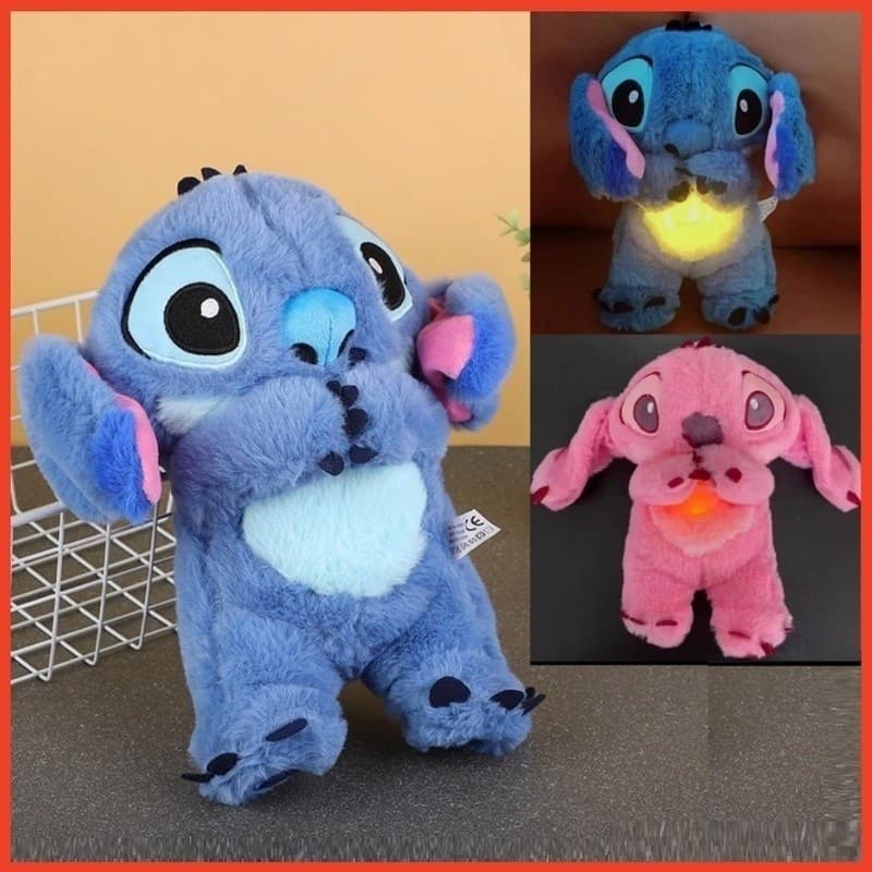 Brinquedo de pelúcia Disney Stitch para bebês, com função de respiração, efeito calmante, função musical e efeitos sonor