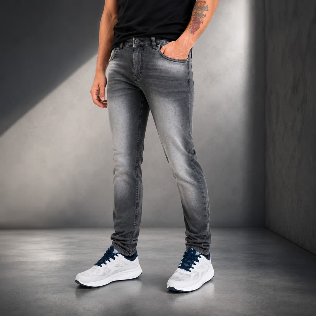 Calça Jeans Masculina Skinny Slim Tradicional Cinza Com Elastano Premium – Para Trabalho E Dia A Dia