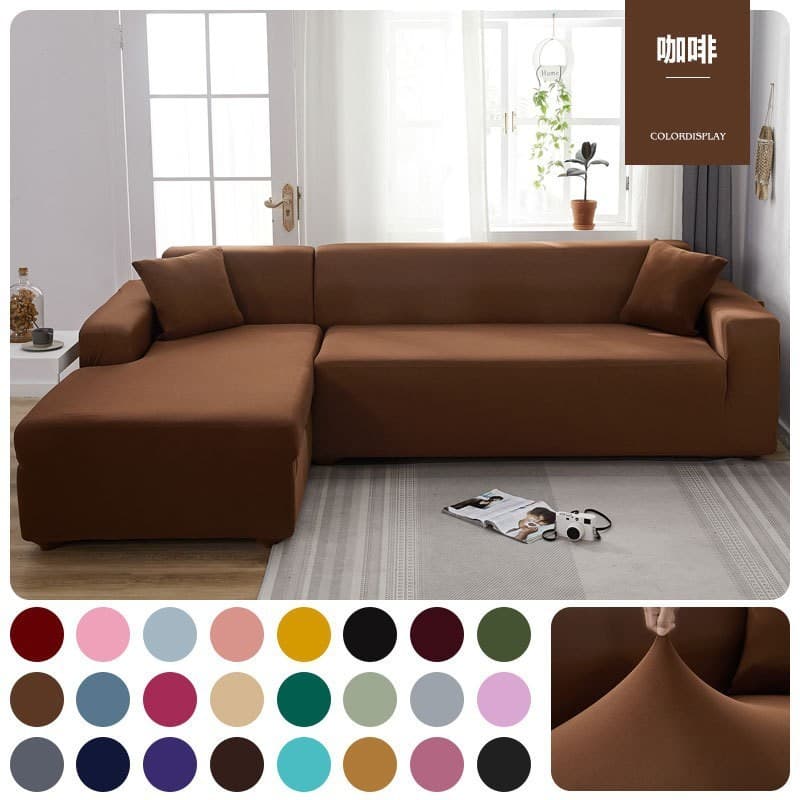 Simples cor sólida capa de sofá conjunto completo elástico leite seda sofá capa completa preguiçoso sofá almofada capa c