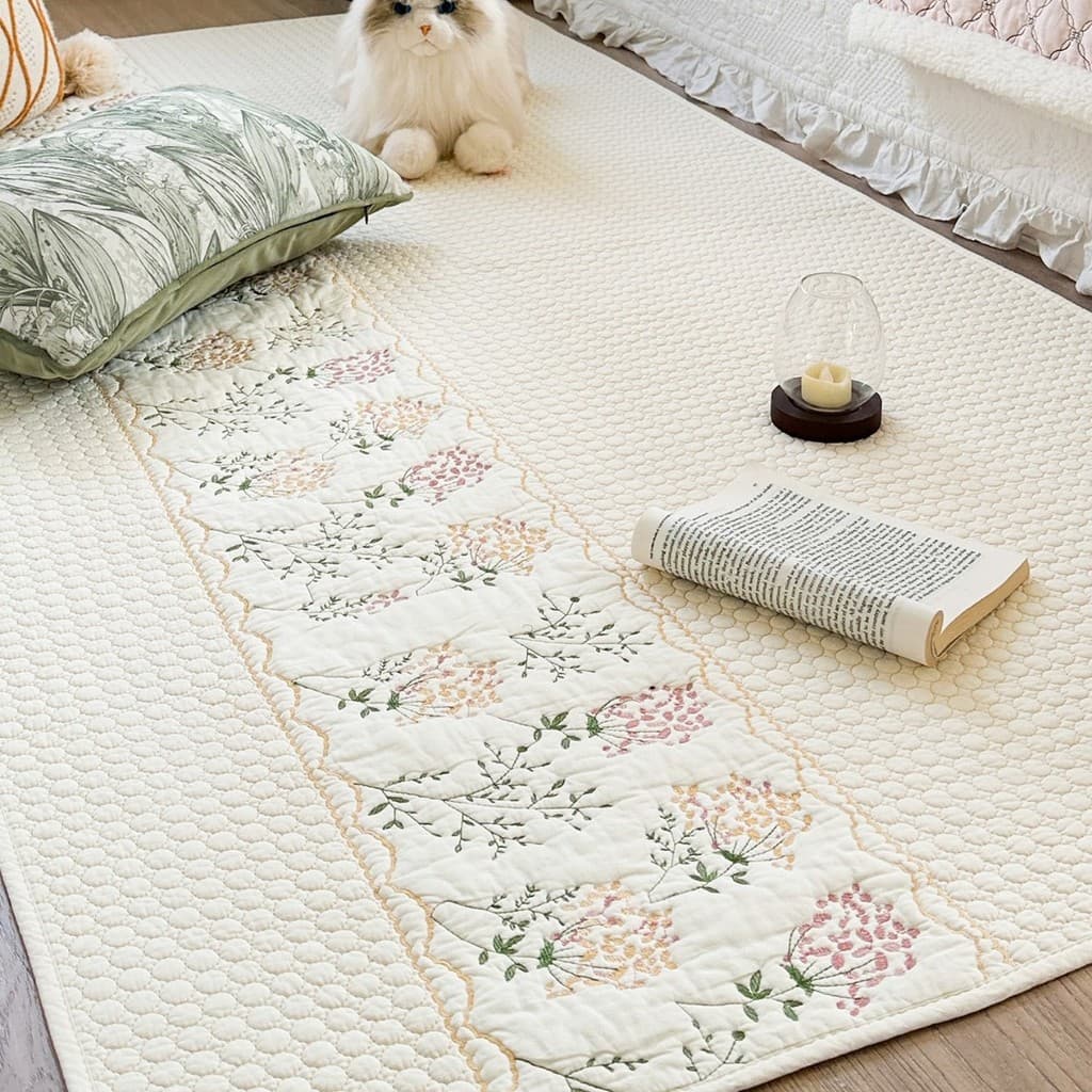 [Novo produto] algodão puro lavado algodão bordado quarto tapete de cabeceira tapete antiderrapante tapete completo pé