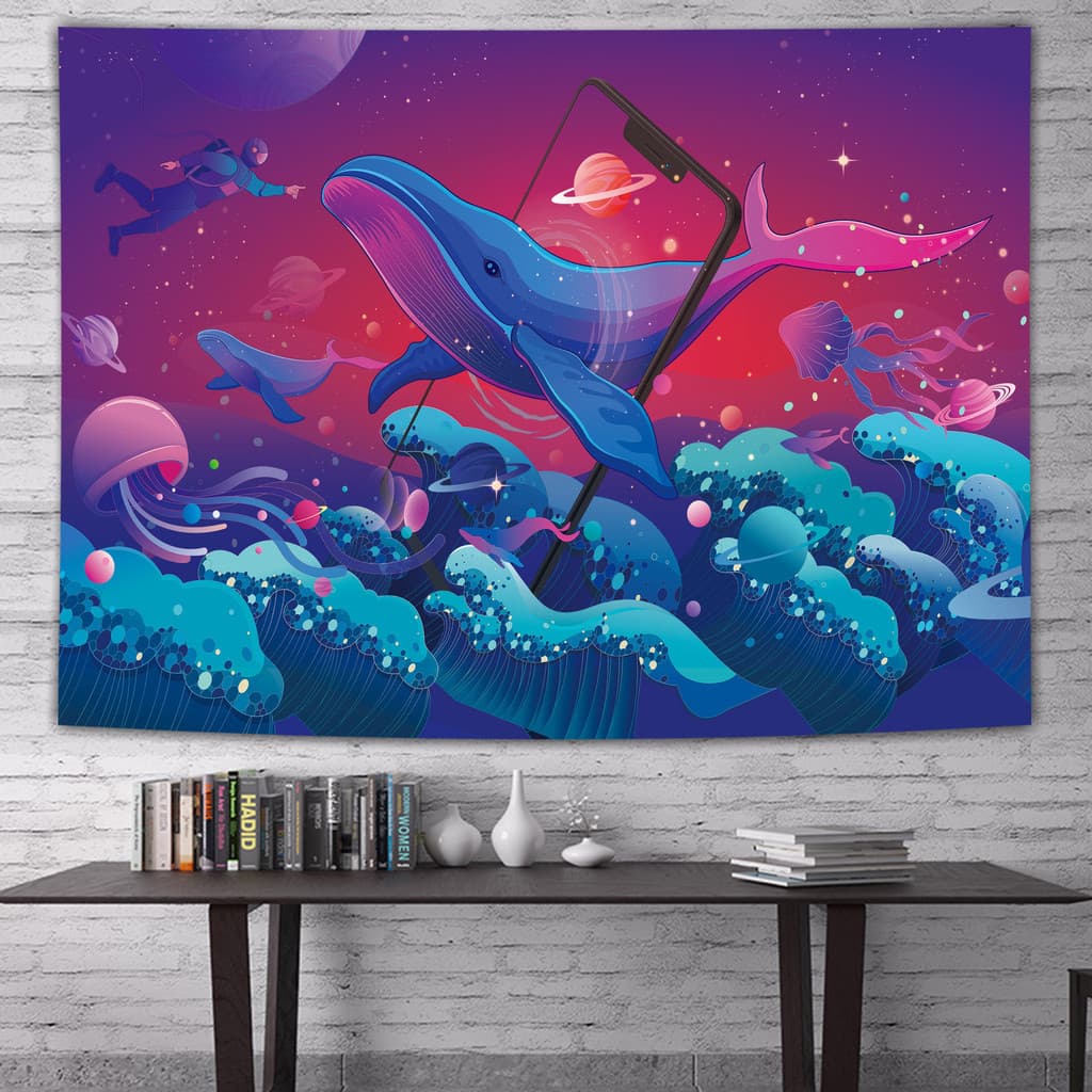 Tecido de fundo moderno, tapeçaria de parede estilo Ukiyo-e para Instagram, pano decorativo de estilo japonês para quart