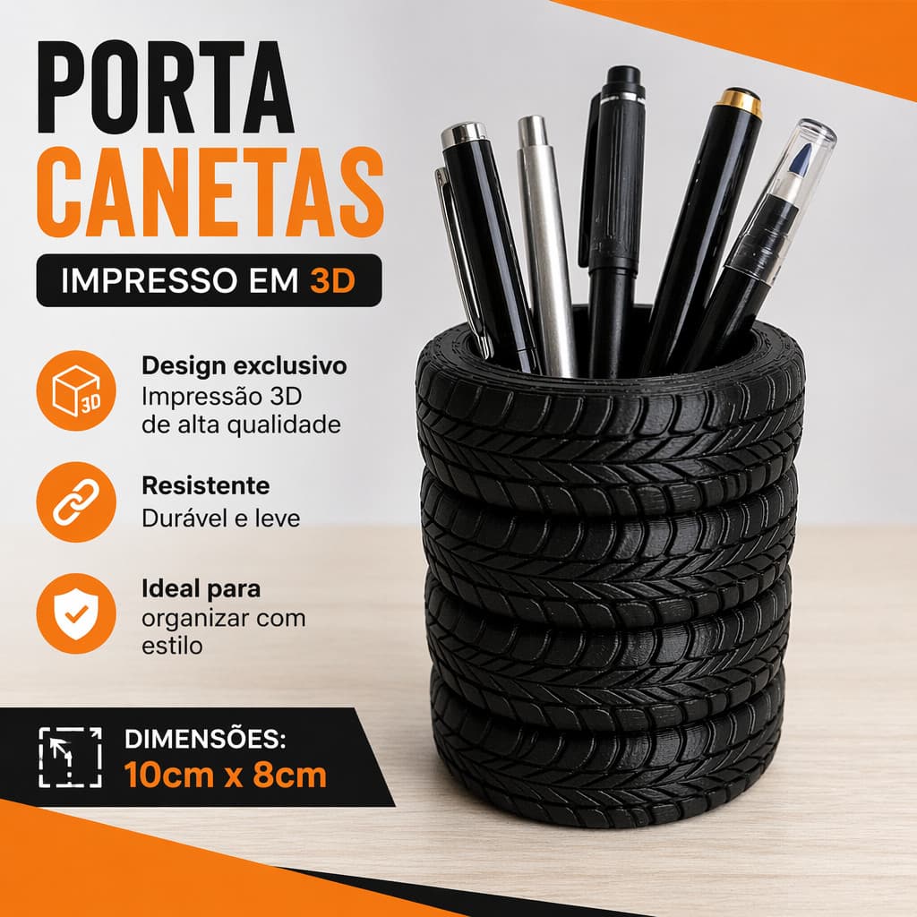 Porta Canetas em formato de pneu empilhado - Impressão 3D