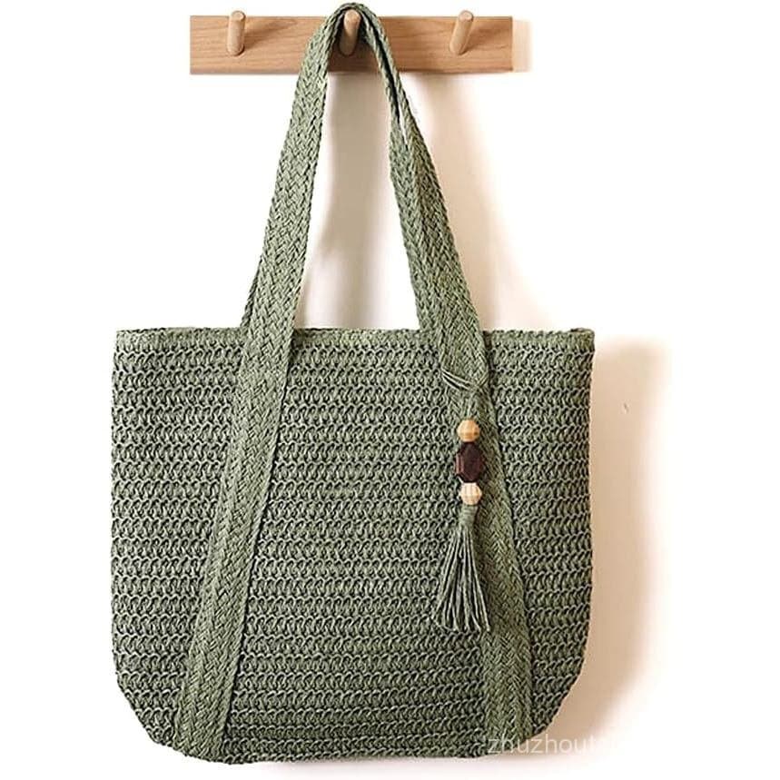 Bolsa Grande de Palha Trançada para Mulheres, Bolsa de Praia de Palha com Franjas, Bolsas de Ombro Boho de Verão para Fé