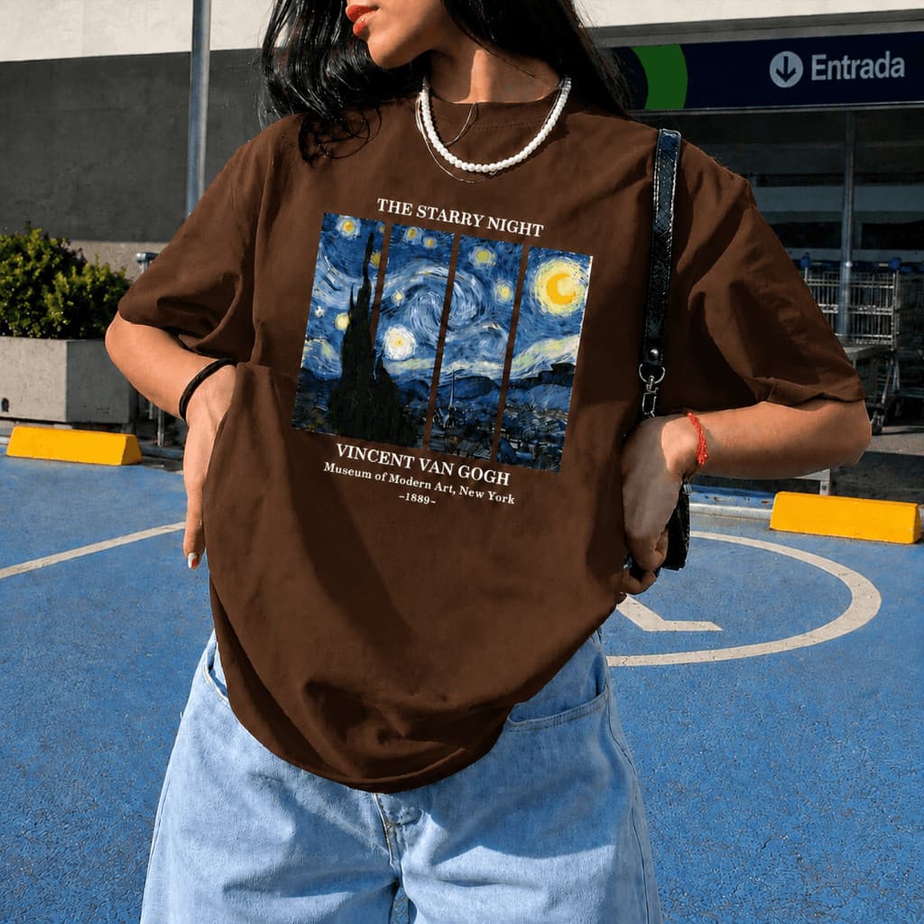 Blusa Feminina Estilosa Van Gogh Máximo Conforto Casual modelo 100% Algodão Manga Curta