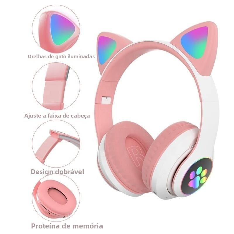 Fone De Ouvido Gato carinha Sem Fio Bluetooth Com Orelhas De Gato