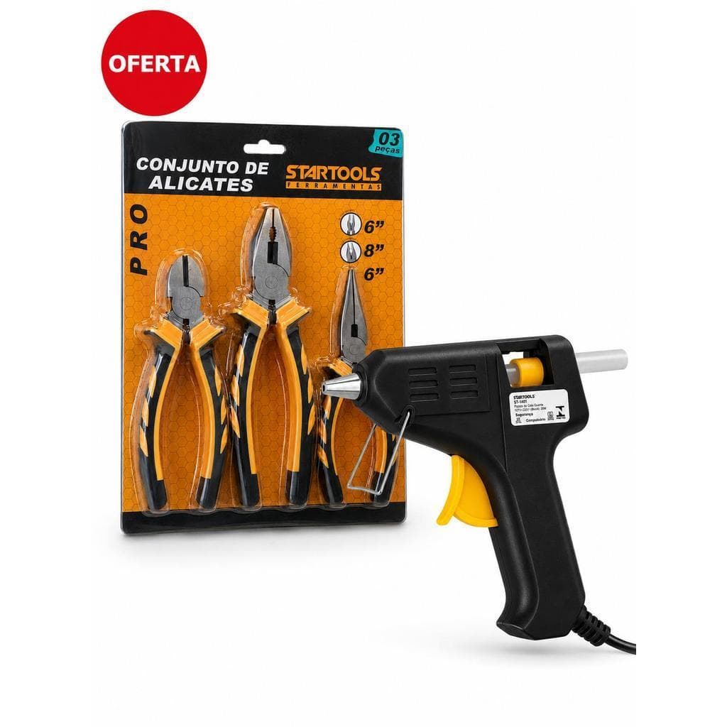 Kit Ferramentas Startools Alicates + Pistola de Cola Quente para Casa Oficina e DIY