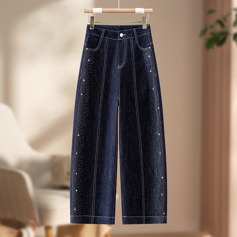 2026 verão novo estilo High-End sentimento perfuração quente Denim Machete calças pequeno estilo feminino de boa aparênc