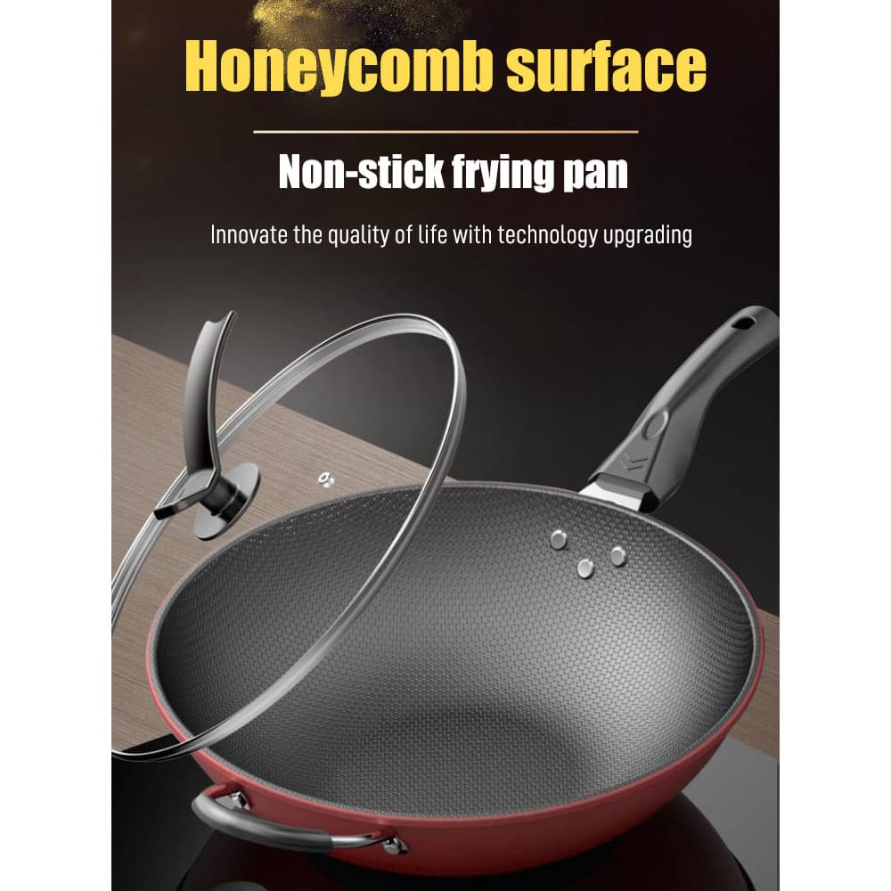 【Durável e Antiaderente】 Flat Bottom Iron Wok Pan Panela Antiaderente/Wok de Ferro/Panela para Fritar