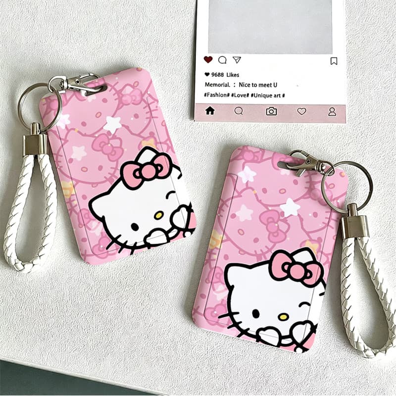 Porta Cartão Hello Kitty Rosa com Cordão para Crachá ID Cartão Escolar Ônibus Bolsa Trabalho Uso Diário Seguro.