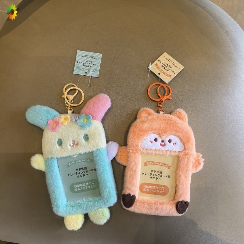 Porta-Cartões De Coelho De Flor De Pelúcia-Armazenamento De Pingente Para Chaveiro De Ônibus De Identificação