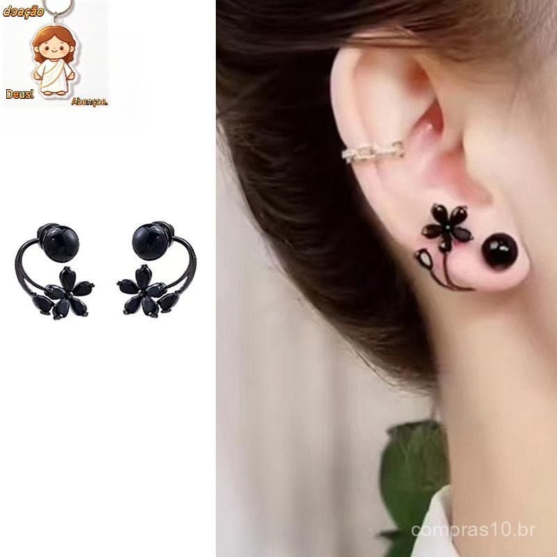 Moda Hoje Vintage Preto Zircão Flor Pérola Brincos Para Mulheres Coreano Elegante Personalidade Festa De Casamento Jóias