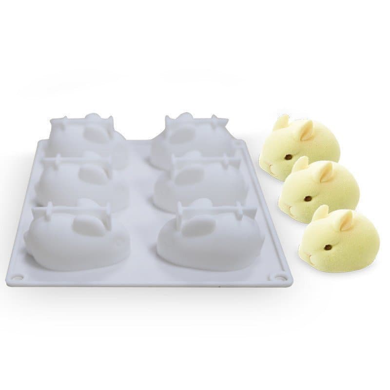 ⭐ Forma de silicone DIY para pudim de coelho 3D com 6 furos, popular para assar, forma para bolo, forma para mousse, em