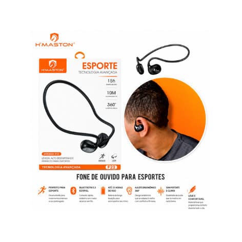 Fone Bluetooth HMASTON F922 Sem Fio Esportivo com Haste Flexível e Alta Qualidade de Som