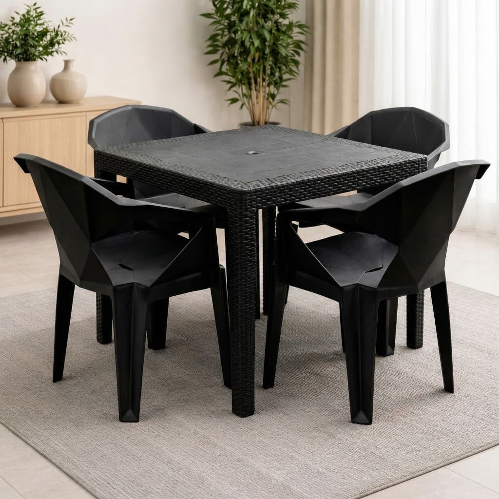 Conjunto Mesa com 4 Cadeiras Poltrona Reforçada Diamond Jantar Área Jardim Salão Casa Lazer Piscina