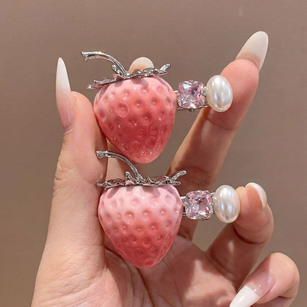 Morango strass pérola grampo de cabelo clipe lateral feminino High-End sentir requintado testa cabelo quebrado franja cl