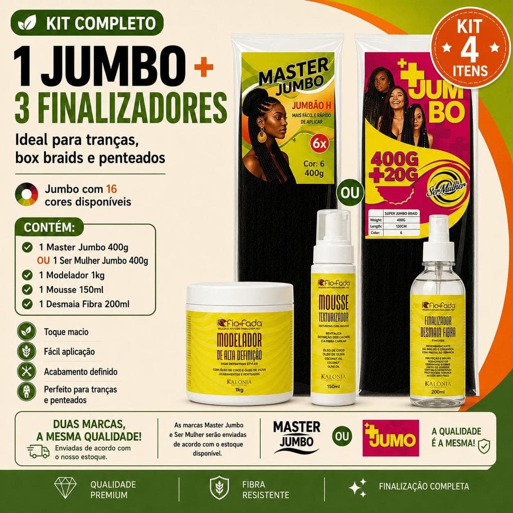 Kit Cabelo Jumbo 400g Para Trança + Mousse + Desmaia Fibra + Pomada 1kg