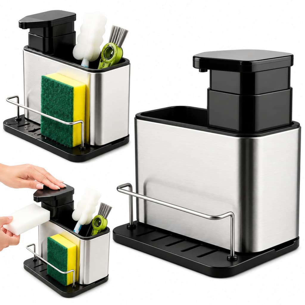 Organizador De Pia Inox 3 Em 1 Porta Detergente Premium