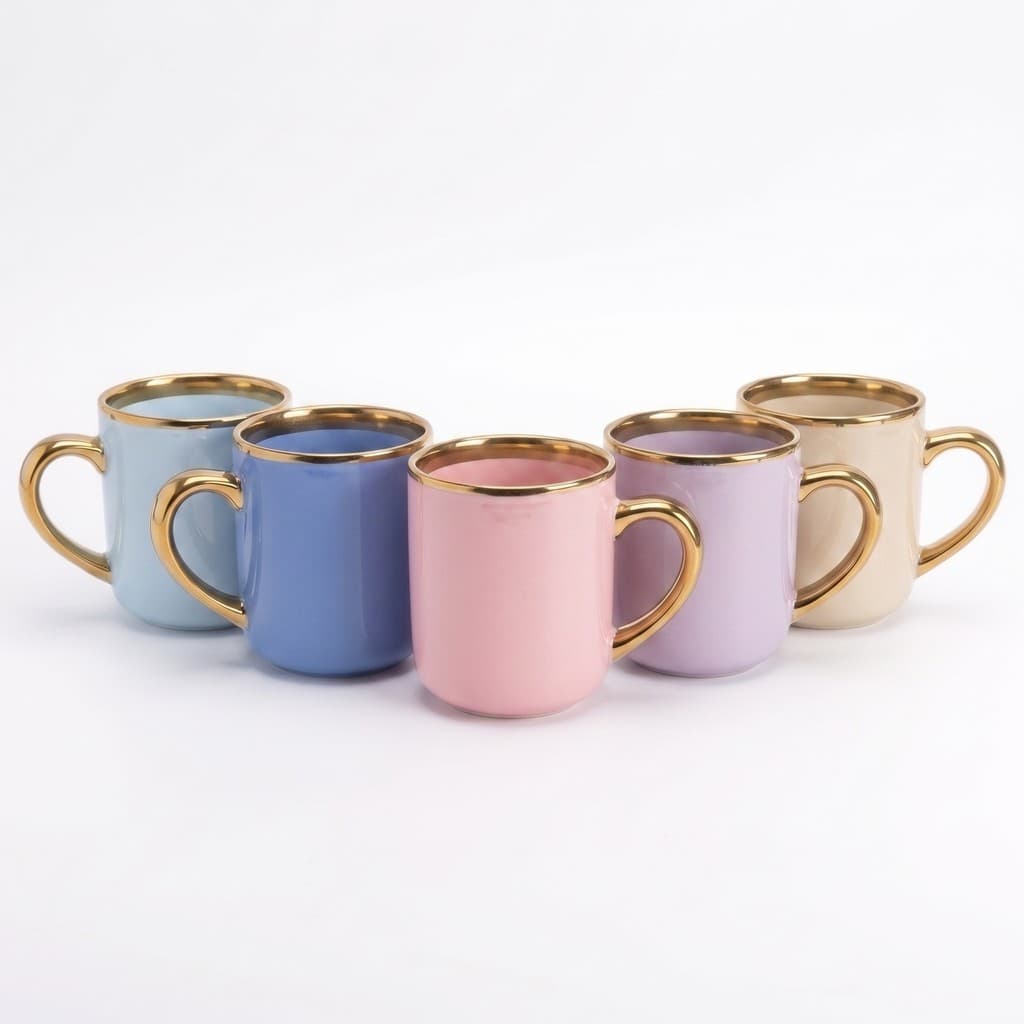 Caneca de Cerâmica Imperial 325ml c/ Borda e Alça Dourada