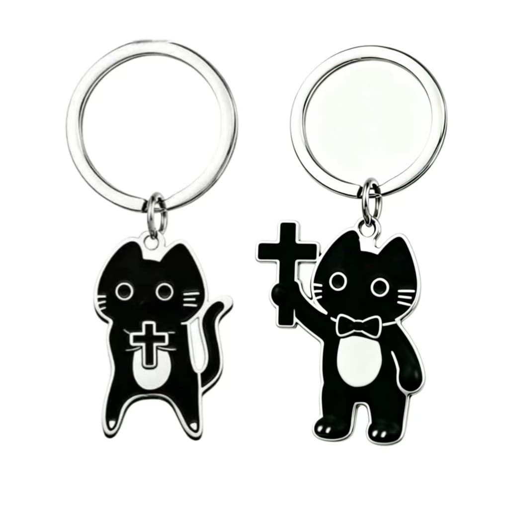 Desenhos animados dos desenhos animados cruz gatinho chaveiro dos desenhos animados engraçado chaveiro de aço inoxidável