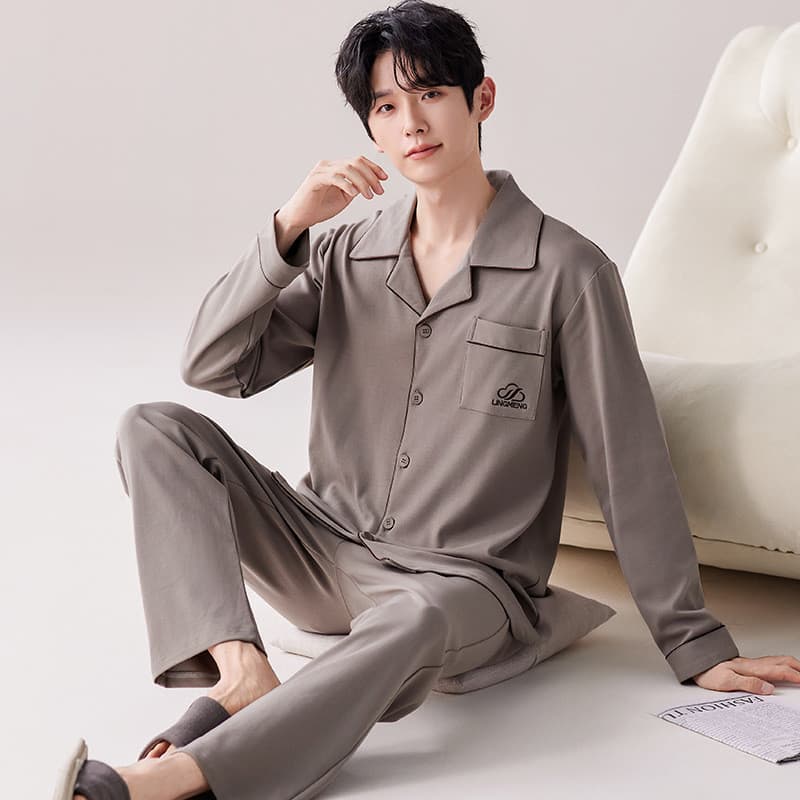 Outono inverno de manga comprida 100% algodão versão coreana Cardigan lapela pijamas masculino novo estilo High-End Loun