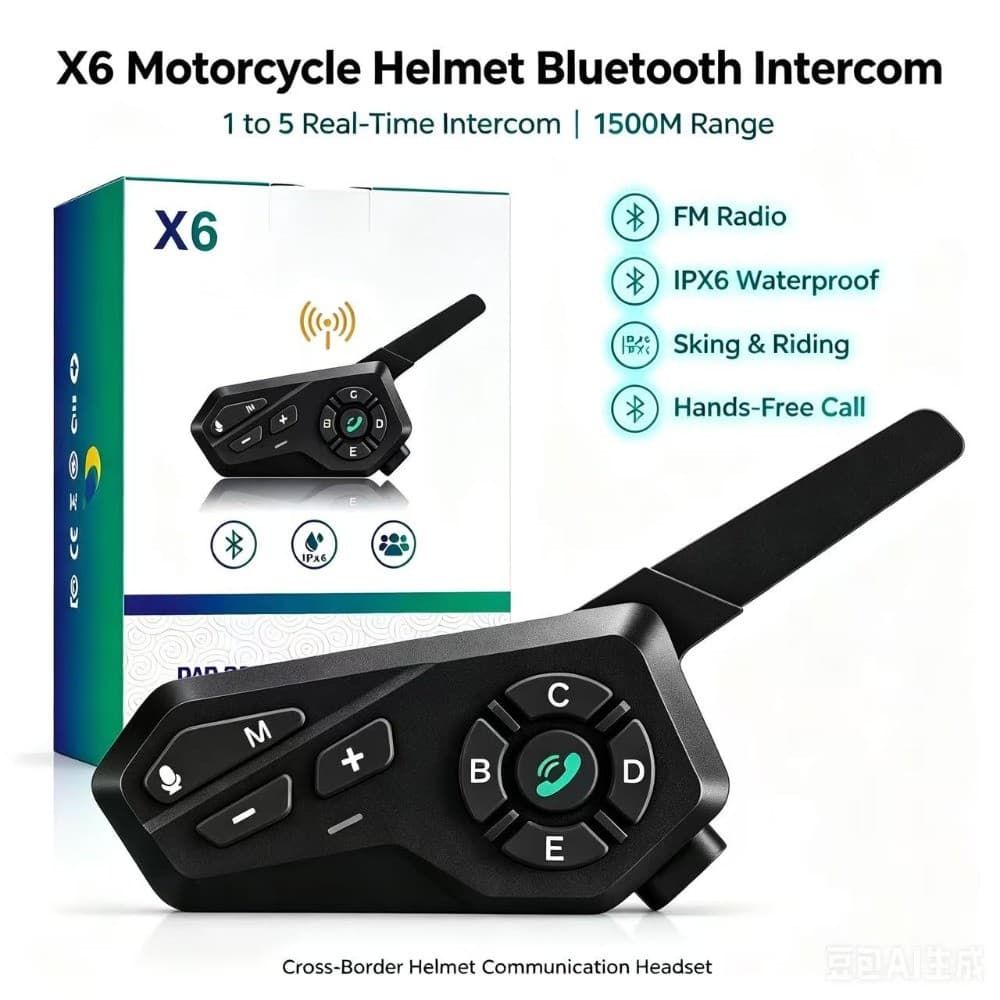 X6 Bluetooth Motocicleta Walkie-talkie À Prova Dwaterproof Água Completo Duplex Fones De Ouvido Sinal Forte Comunicador