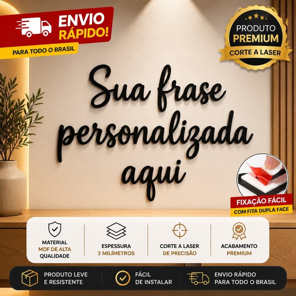 Frase Personalizada em MDF Preto de 3mm