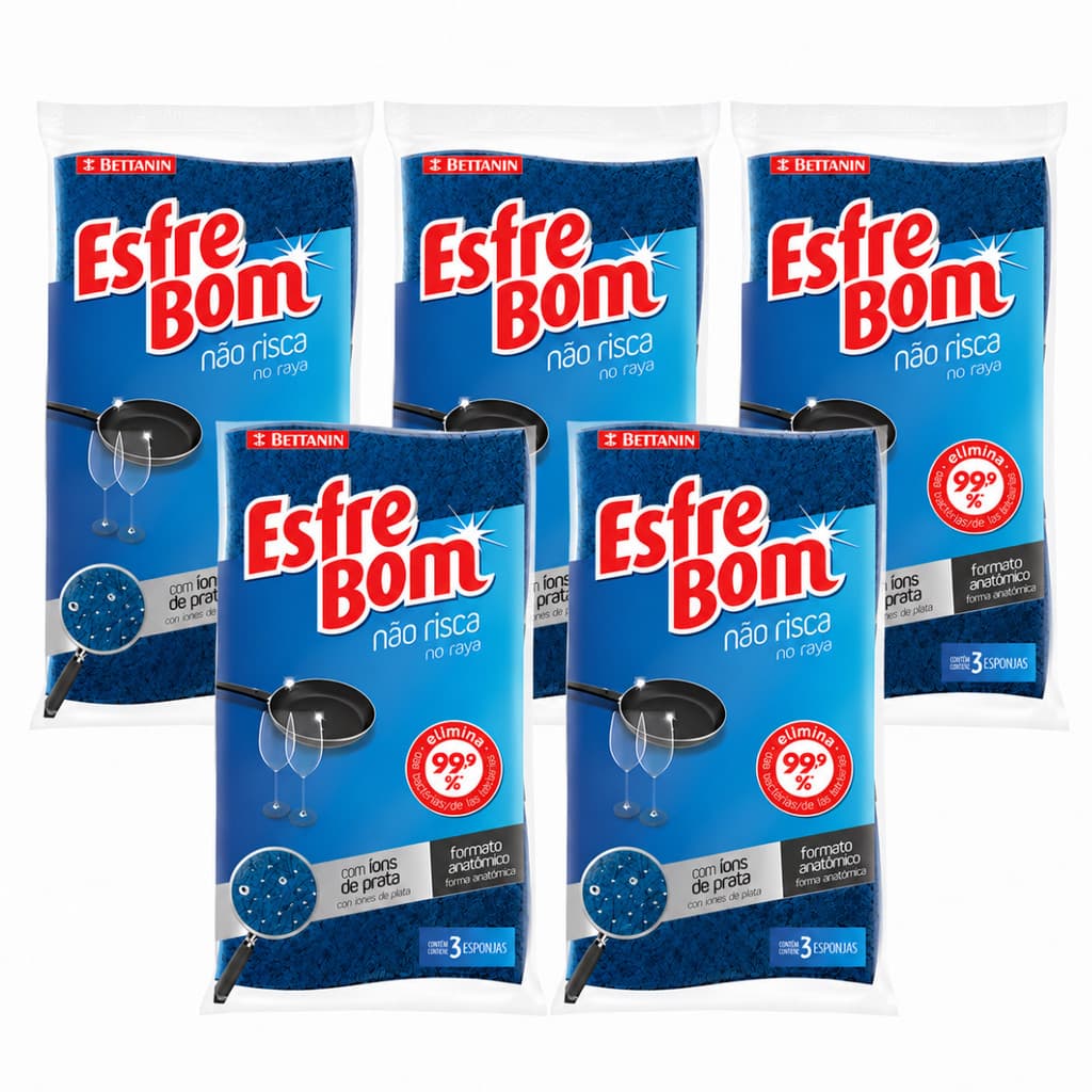 Kit 15 Esponjas Não Risca Azul Esfrebom Original Limpeza Delicada Antiaderente Vidro Inox Cristal