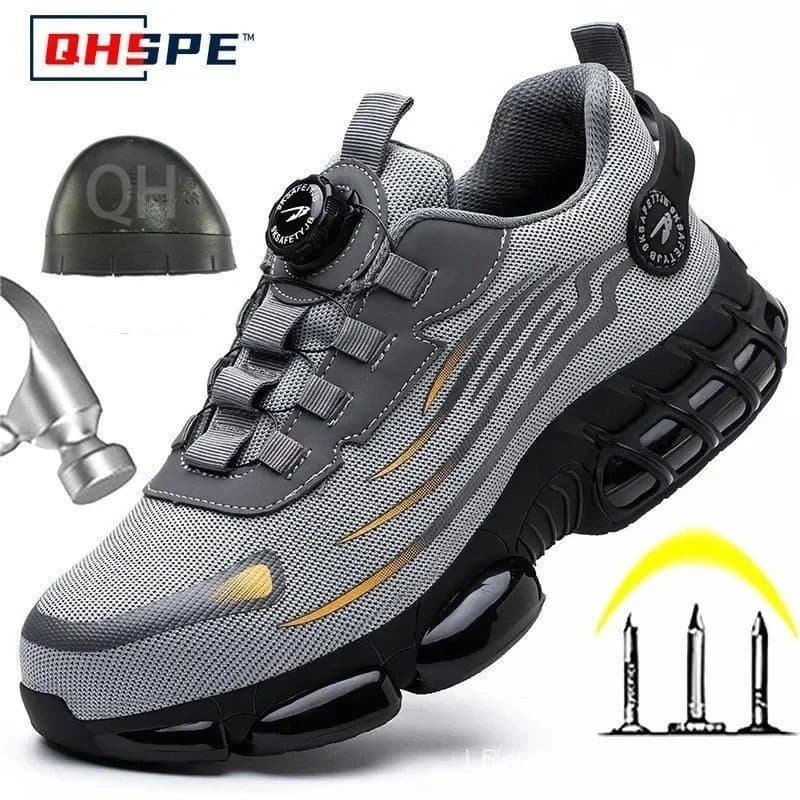 Sapatos de Segurança Masculinos com Botão Rotativo, Anti-Impacto, Resistente a Perfurações, Modelo Y1K9 1KNR IIOR JIQQ