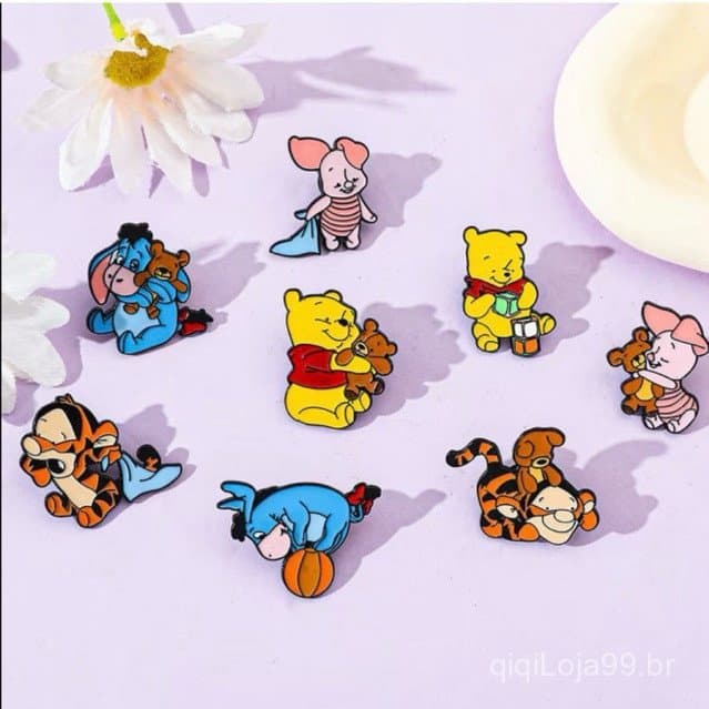 Pin Badge Alfinete Decorativo para Mochila Boné Bolsa Estojo e Jaqueta Venda por Unidade Ursinho Pooh Tigrão Leitão