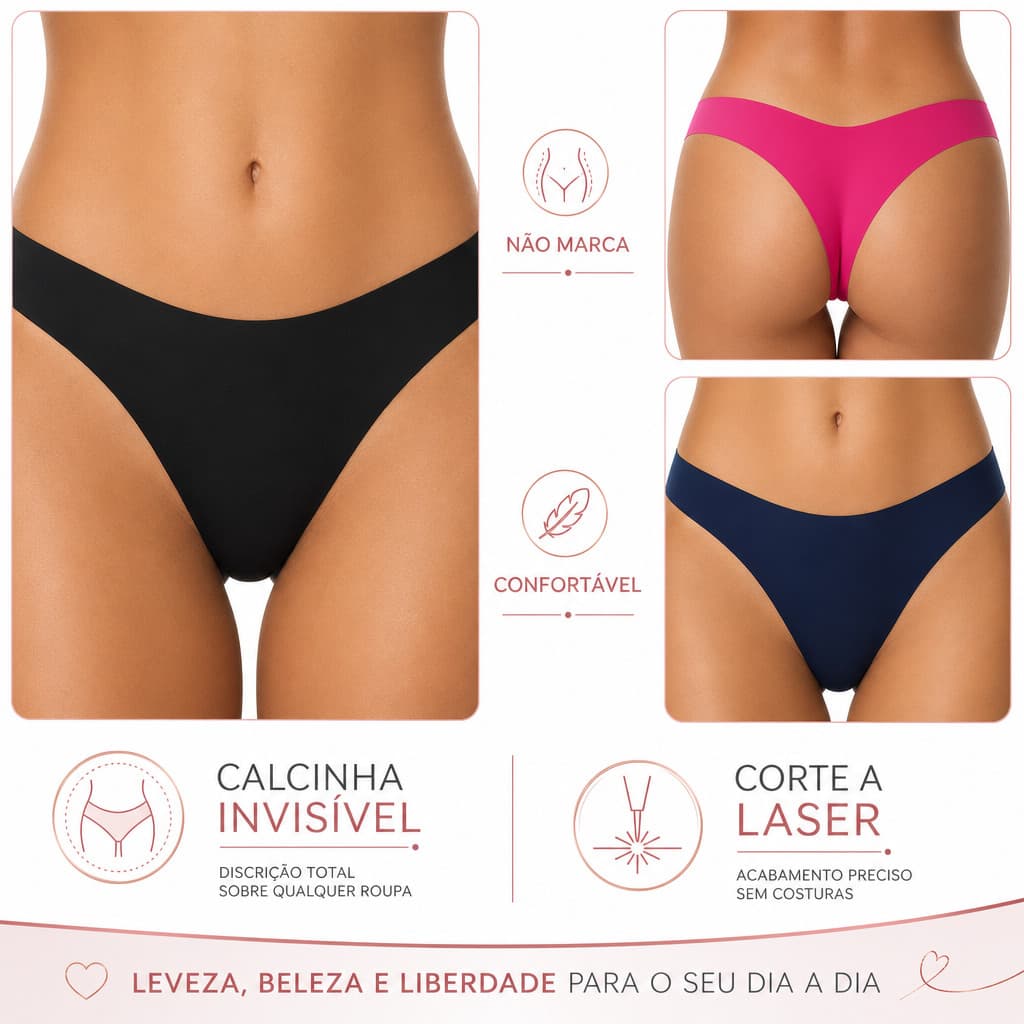 Kit 10 Calcinhas Laser Importada Fio 100% Sem Costura  Não Marca Extra Conforto Forro 100% Algodão