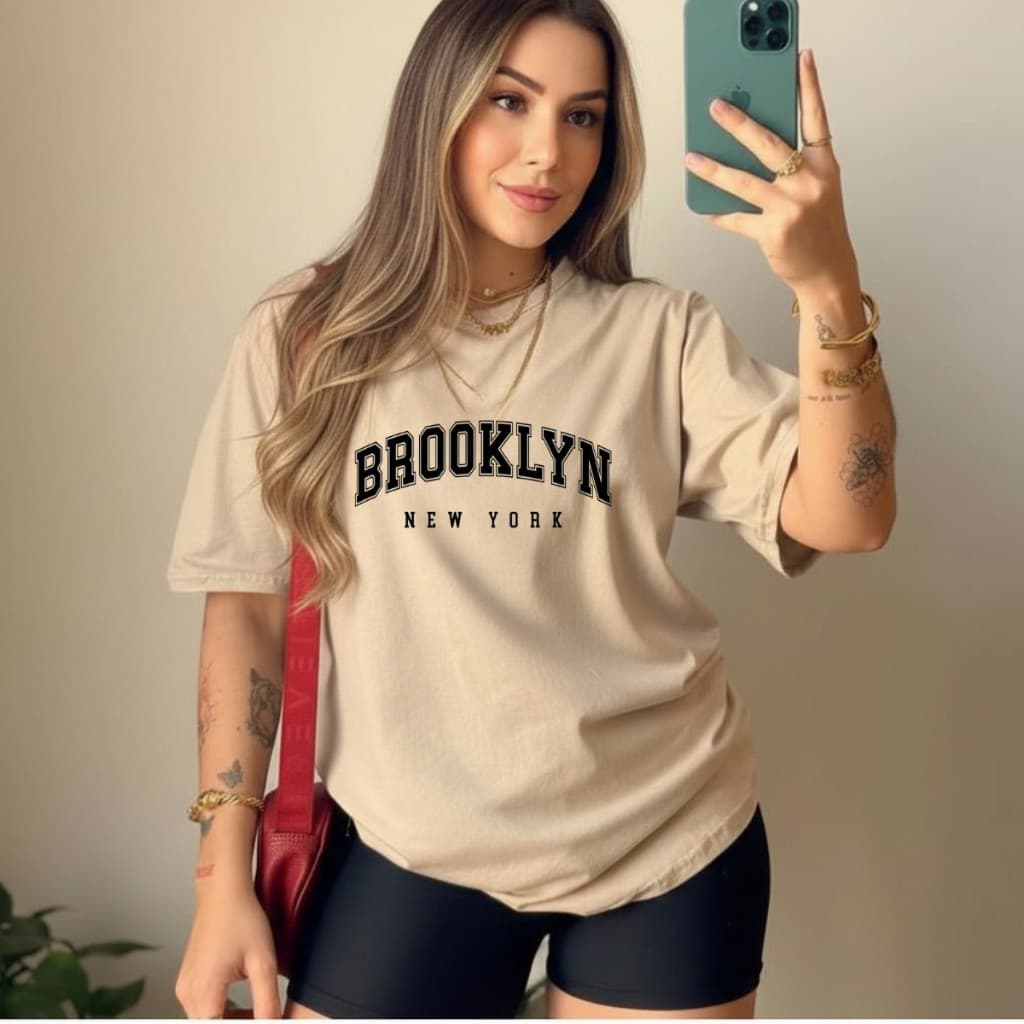 T-Shirt Feminina Camiseta Bege Blusinha Camisa Básica Moda Tendência 100% Algodão Envio Imediato