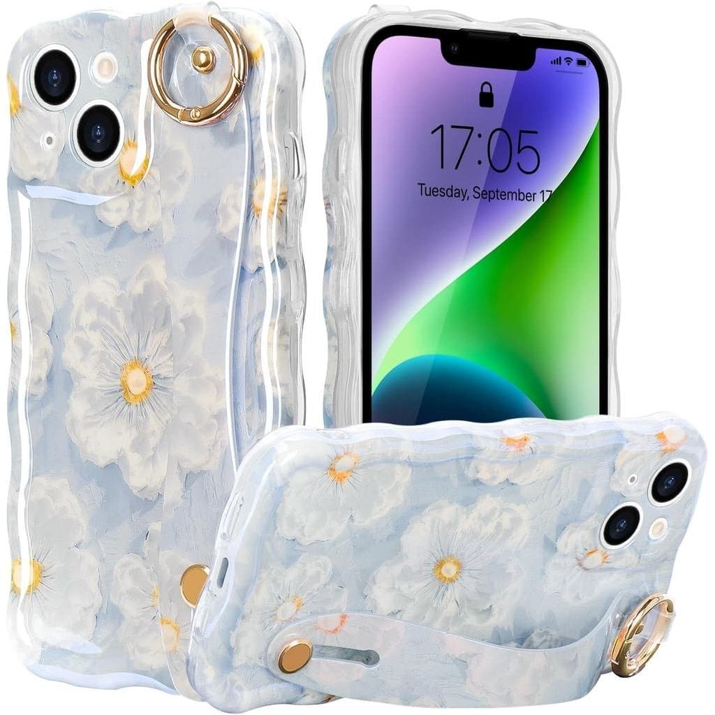 Capa para iPhone 13, Floral, Encaracolada, Ondulada, Colorida, Estilo Retrô, com Estampa de Pintura a Óleo de Flores, Ca