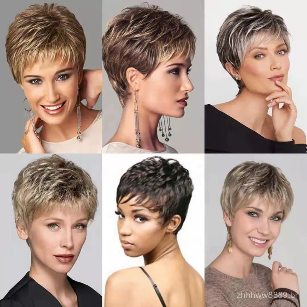 Perucas femininas por atacado, cabelo curto europeu e americano para mães de meia-idade, cabelo curto liso, perucas com