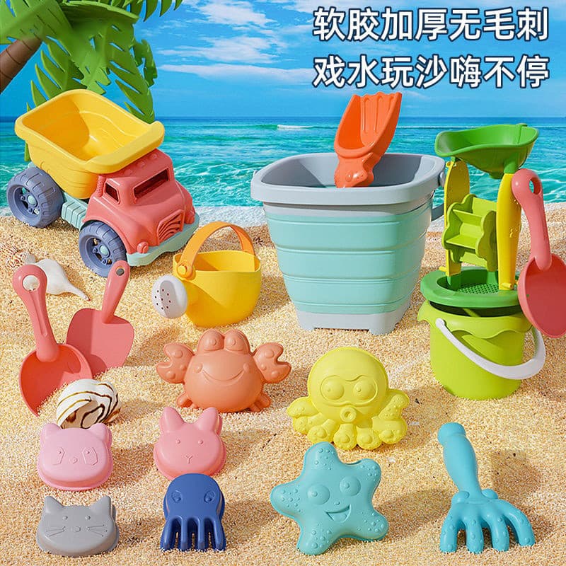 Carro de brinquedo de praia para crianças, ferramentas de brincar na areia, pá, balde, brinquedo de banho e água para be