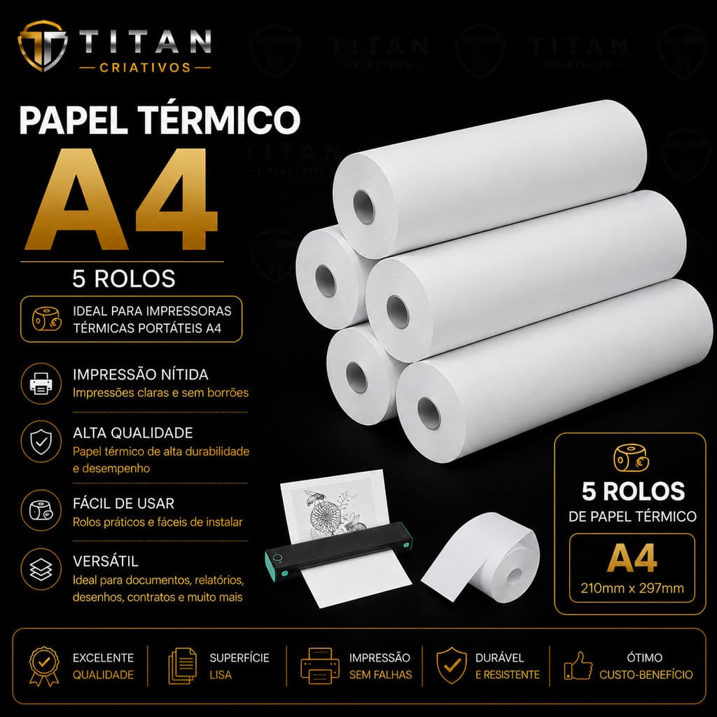 5 Rolos Papel Térmico A4 Bobinas Para Impressora Térmica