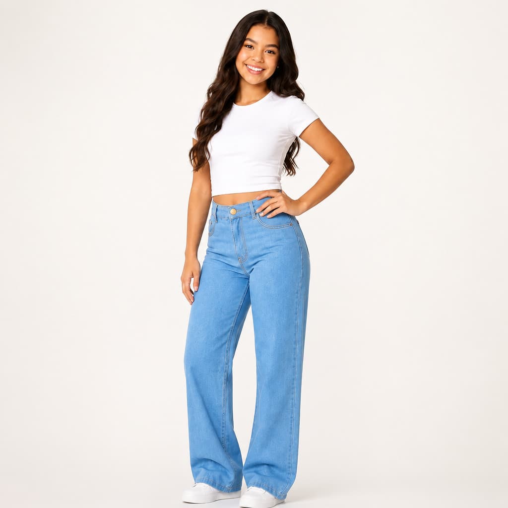 Calça Jeans Tradicional Feminina Wide Leg
