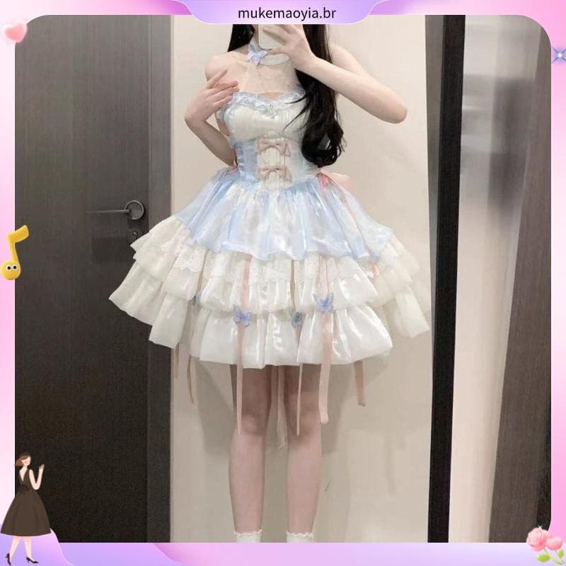 Lolita Princesa Estilo Extra Puro Desejo Estilo Halter Neck Suspender Saia Pettiskirt