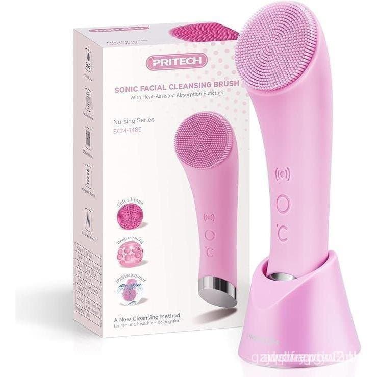 Escova de Limpeza Facial, Limpador Facial Vibratório Aquecido PRITECH, Limpador Facial de Unissex, E