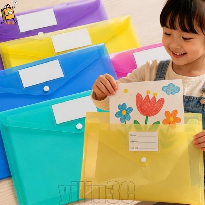 [Prim] 10 Unidades De Pastas De Arquivo De Plástico Coloridas-Tamanho A4-Bolsa Envelopes-Com Etiqueta Documentos Snap-lo