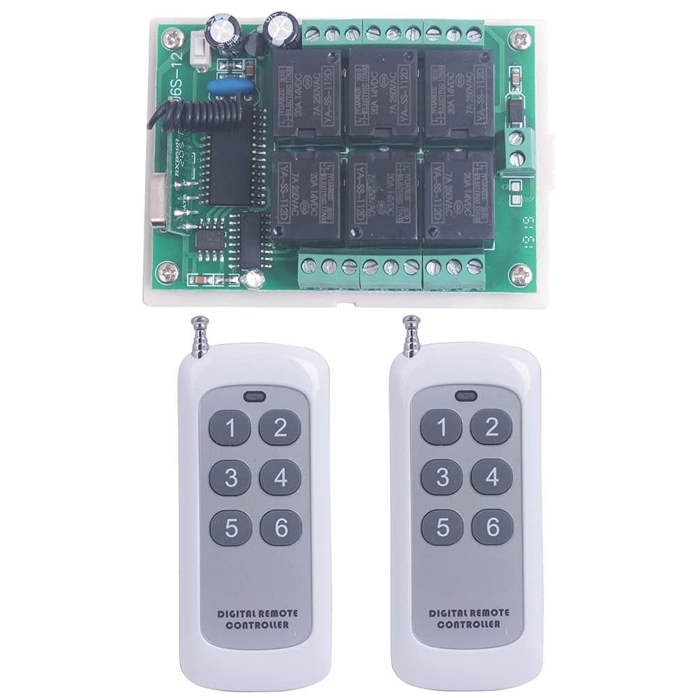 Interruptor de Controle Remoto Sem Fio de 6 Canais DC 12V 433MHz Transmissor e Receptor Interruptor de Relé Remoto 6CH 1