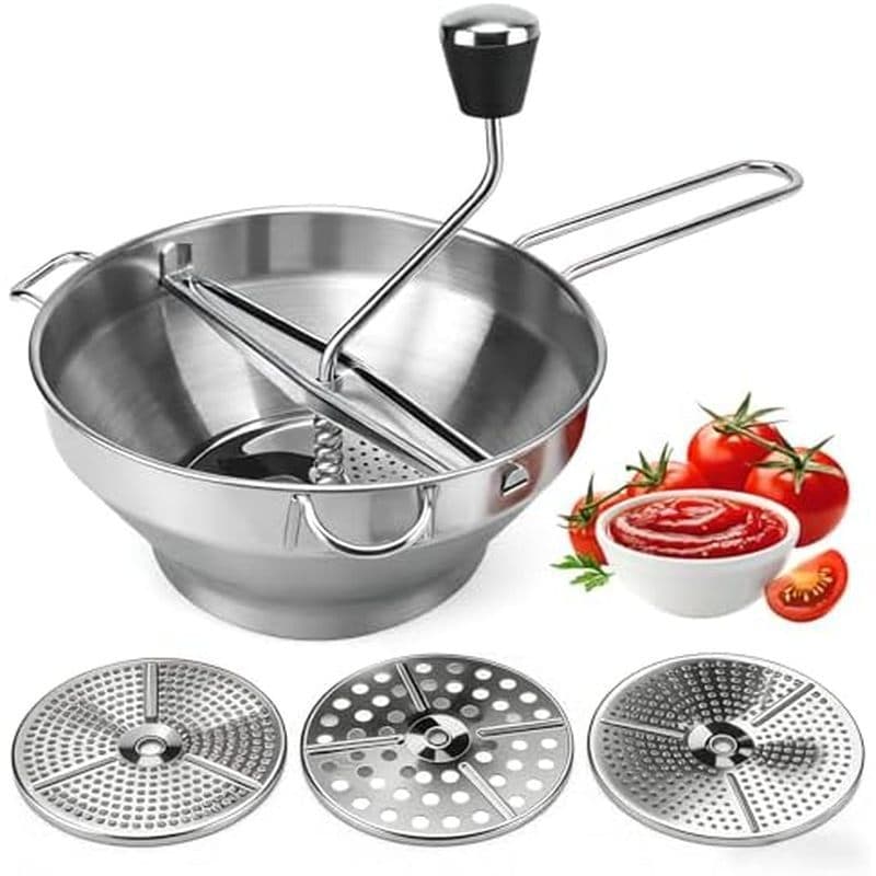 Moinho De Alimentos Em Aço Inoxidável Com 3 Discos De Moagem-Manivela Rotativa Para Molho De Tomate , Purê De Batatas ,
