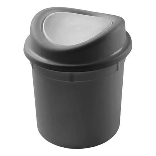 Lixeira Basculante 12L Plasvale Preta Compacta Resistente Polipropileno Circular Banheiro Cozinha Escritorio