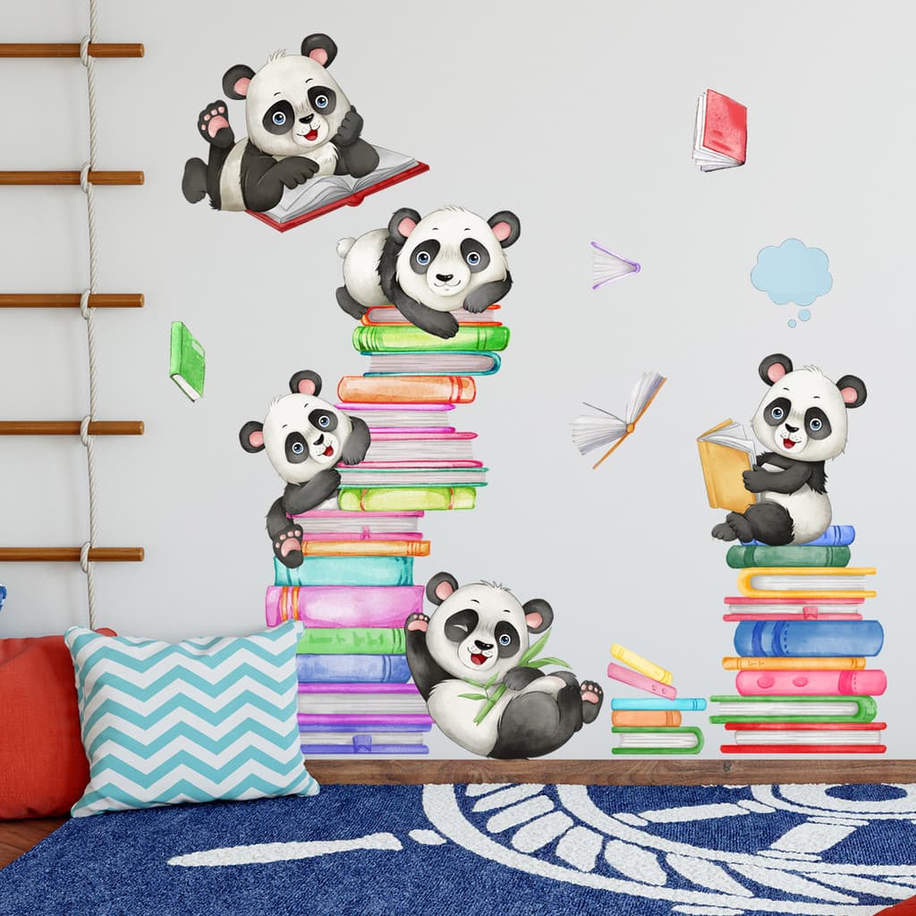 Pequeno Panda leitura dos desenhos animados adesivos de parede escola jardim de infância crianças decoração do quarto ad